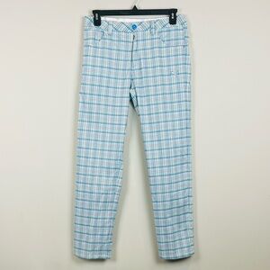 Puma Men's 32X32 Performance Plaid Golf Straight Flat Front Blue White Pants
